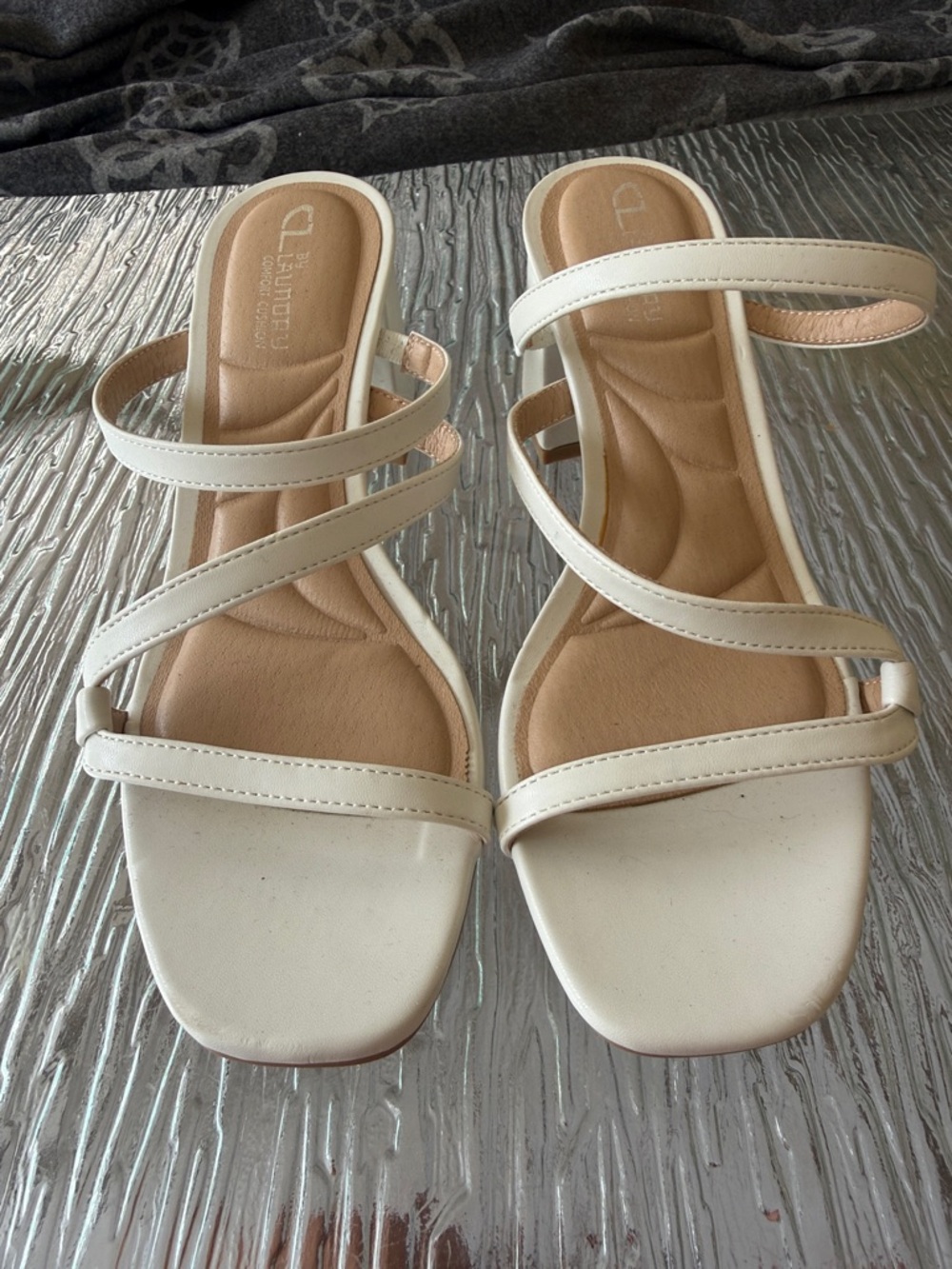 CL by Laundry Ivory Strappy Slide Sandals